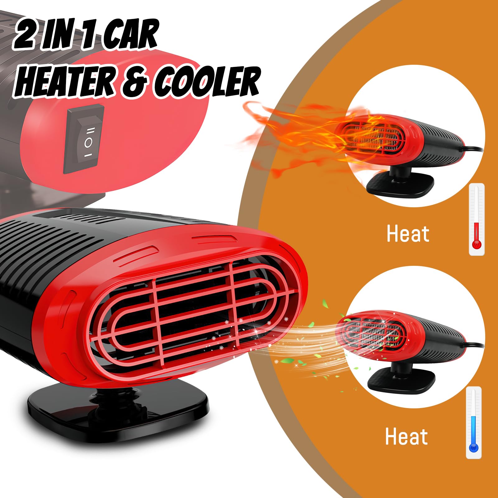 Chauffage Voiture Portable 12V 2 En 1 Chaud/froid - Rotatif 360° | Anti-buée Rapide | Pour Voiture, Camping-car, Bateau - 7