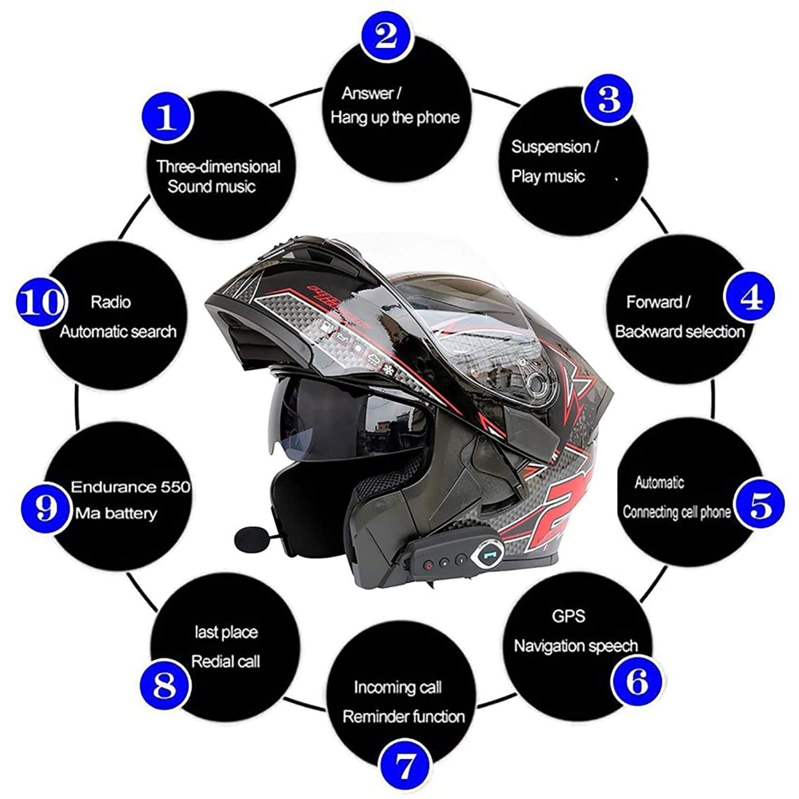 Casco Moto Modulabile Con Bluetooth Integrato, Omologato ECE, Doppia Visiera, Leggero 1,7kg, Taglie Dalla S Alla 4XL - 3