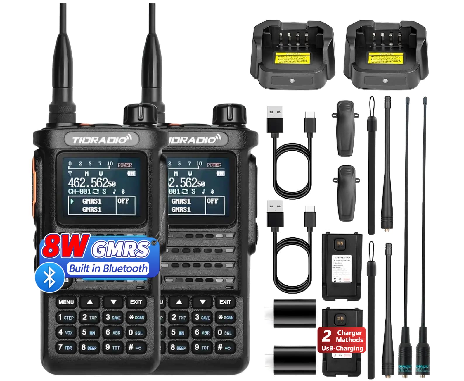 TIDRADIO TD-H8 GMRS Handheld Radio with Bluetooth Programming, GMRS Repeater Capable, NOAA Weather, Dual Band Long Range Two Way Radios, Walkie Talkies with USB-C 2500mAh Rechargeable Battery-2Pack