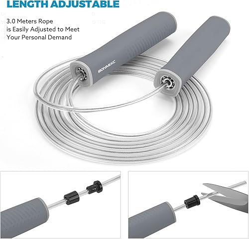 Miniatura 6 de Cuerda de saltar en 3 estilos  Cuerda de saltar con peso de 1 libra para mujeres adultas. Cuerda de saltar de velocidad con rodamientos de bolas