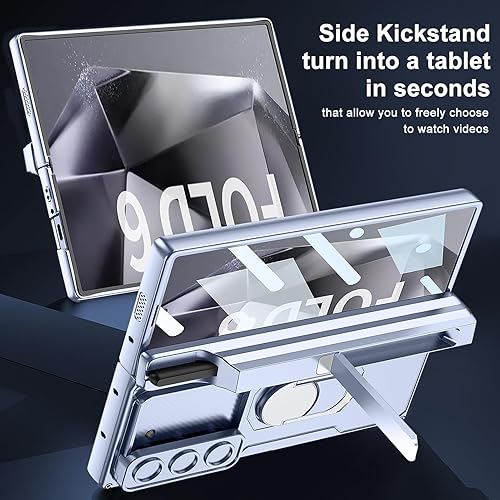 Miniatura 23 de DOOTOO - Funda para Samsung Galaxy Z Fold 6 con soporte de anillo, Z Fold6 S Pen con soporte y cubierta deslizante para cámara y protector