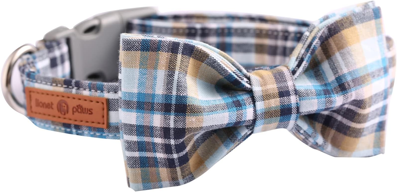 lionet pawsDog and Cat Collar with Bowtie Grid Collar Plastic Buckle Light Adjustable Collars for Small Medium Large Dogs
