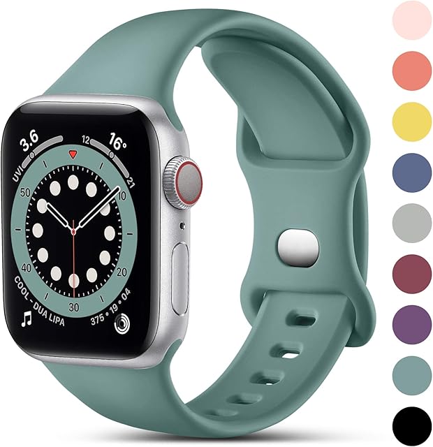 CeMiKa Compatible with Apple Watch Strap 38mm 40mm 41mm, Silicone Sport Band Replacement Straps Compatible with Apple Watch Ultra, iWatch Series 8 7 6 SE 5 4 3 2 1, Small Pinegreen