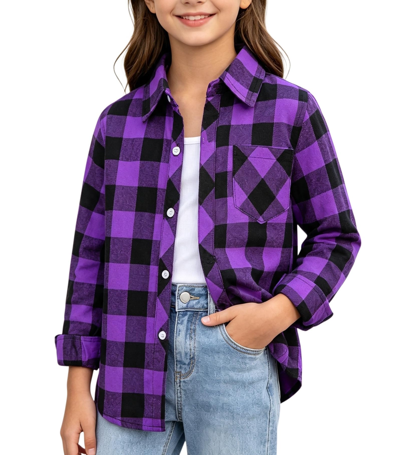 SANGTREE Womens and Girls Long Sleeve Flannel Shirt Plaid Button Down Shirt