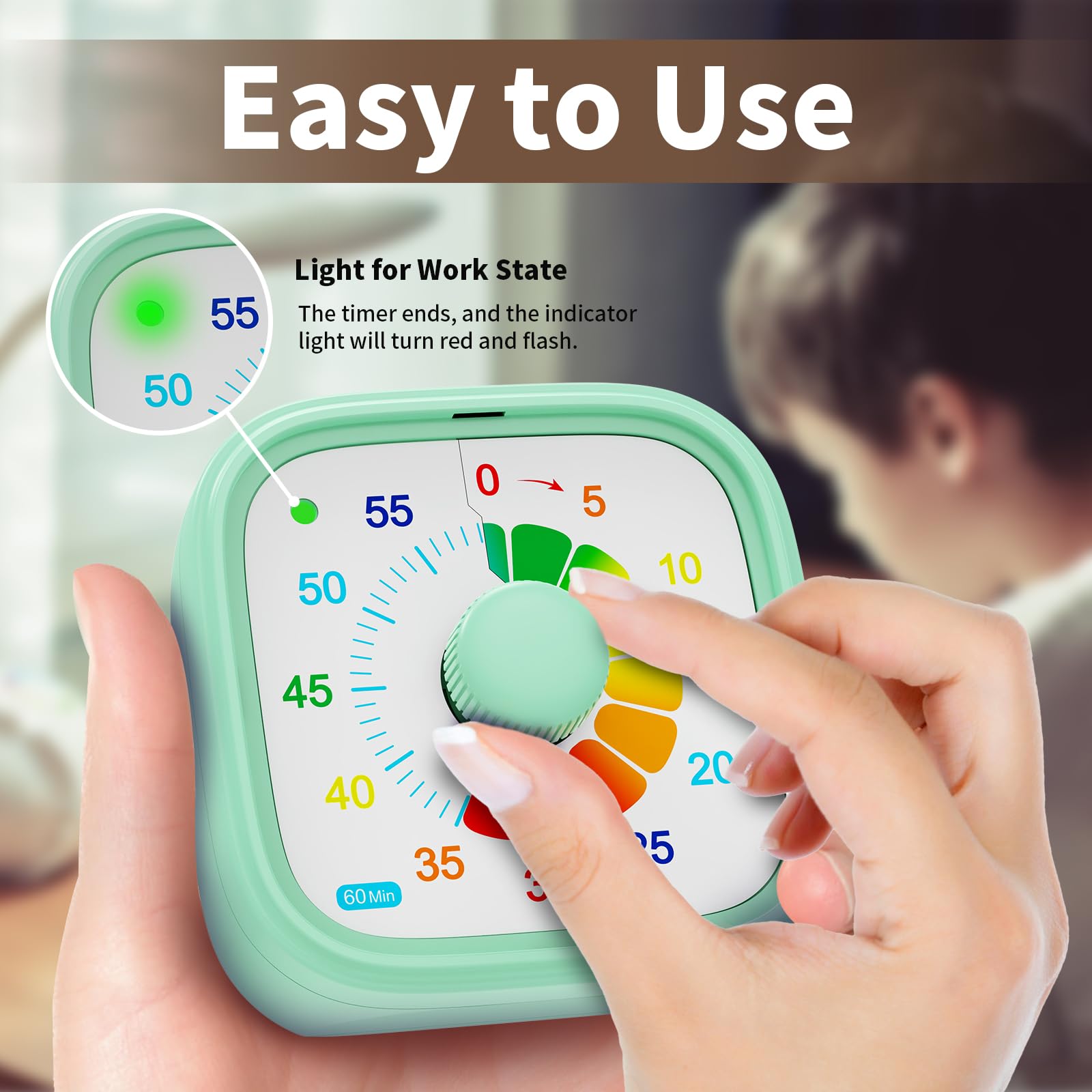 Visual Timer for Kids, Pomodoro Timers for Kids Adults, 60-Minute Countdown Desk Timer for Productivity, Silent ADHD Timer for Kids Toddlers, Cultivate The Sense of Time Get to Know Time