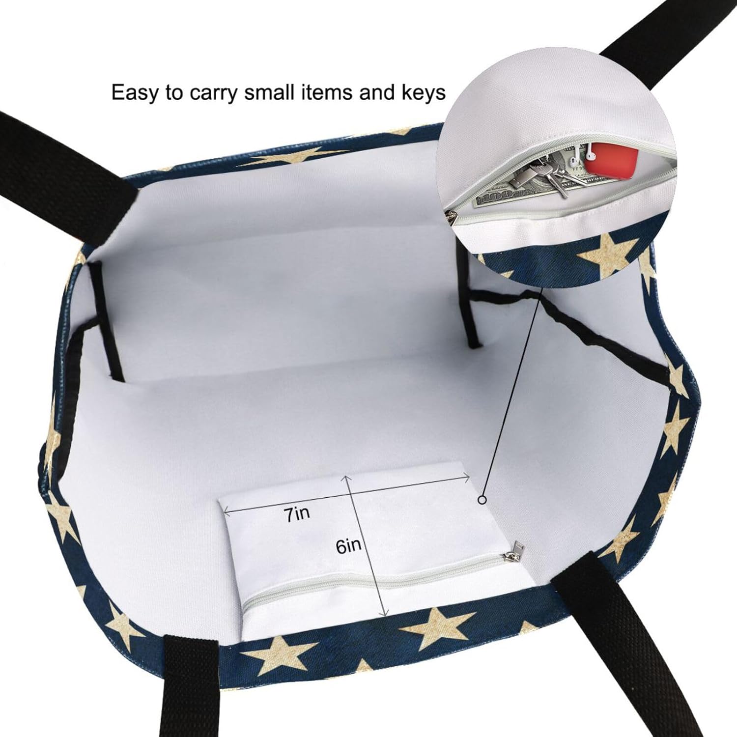 Naanle 4th of July Canvas Tote, Large Women's Casual Shoulder Handbag, American Flag Galaxy Stars Reusable Multipurpose Heavy Duty Shopping Grocery Cotton Bag for Outdoors - Image 3