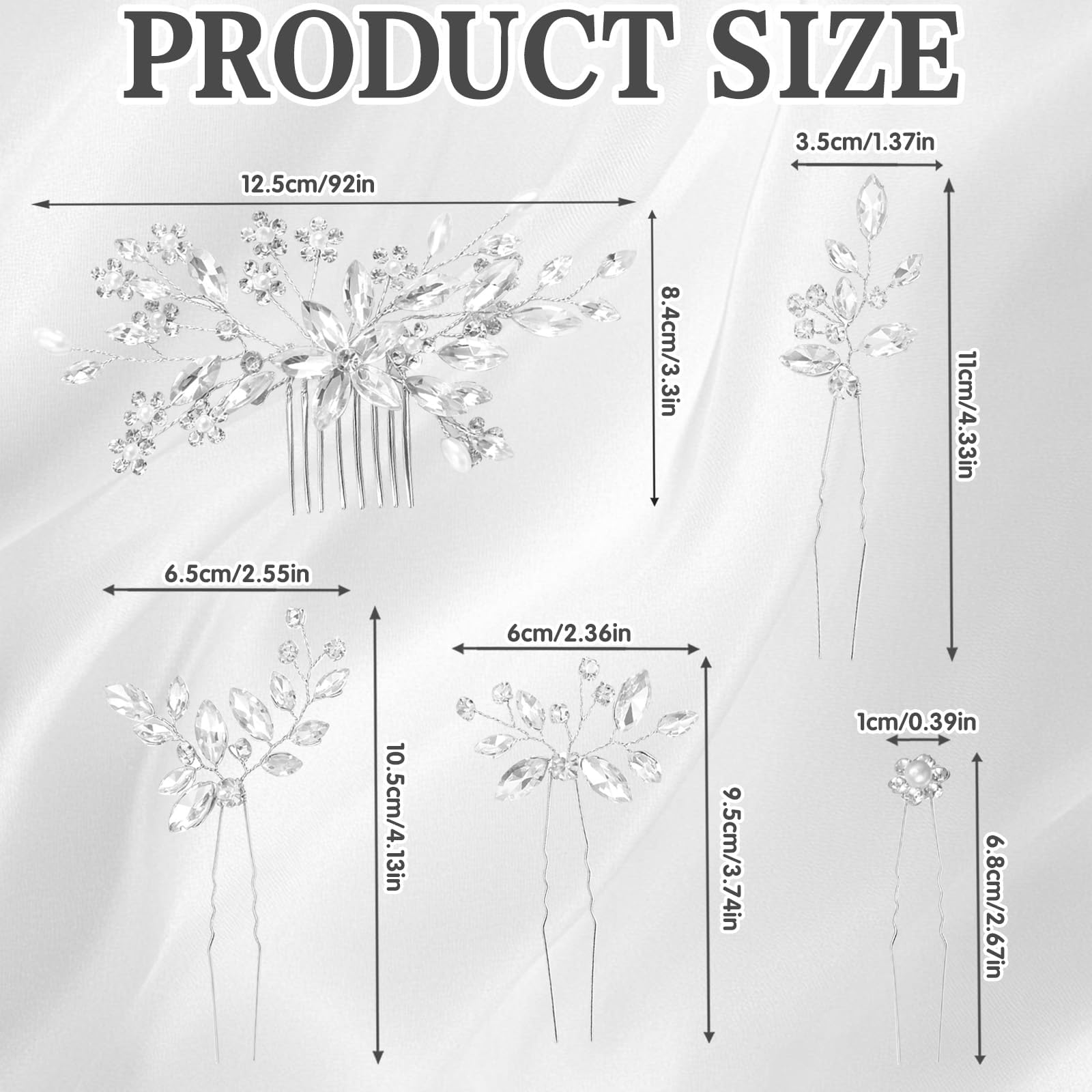 10 pezzi di fermaglio per capelli in cristallo argentato, accessori per capelli da sposa per donne, accessori con strass, decorazioni, spille decorative, adatte per spose e damigelle d'onore