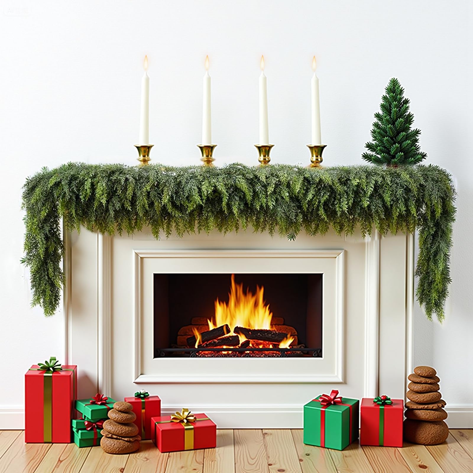 Guirlande de Noël artificielle de 1,8 m pour cheminée, escalier, porte d'entrée, décoration d'arbre de Noël