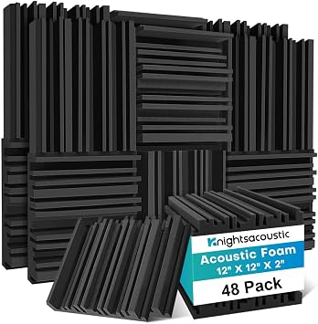 48 Pack Sound Proofing Panels, 5 X 30 X 30CM / 2" X 12" X 12" Acoustic Wall Foam Panels, Soundproofing Acoustic Foam Panels, High Density Fireproof Sound Absorbing Panels for Podcast Studio, Offices