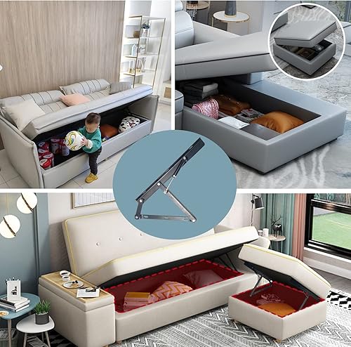 Miniatura 7 de Herrajes otomanos de almacenamiento, bisagra otomana hidráulica, bisagra de tijera, grande, accesorios para muebles de bricolaje, negro (2 unidades)