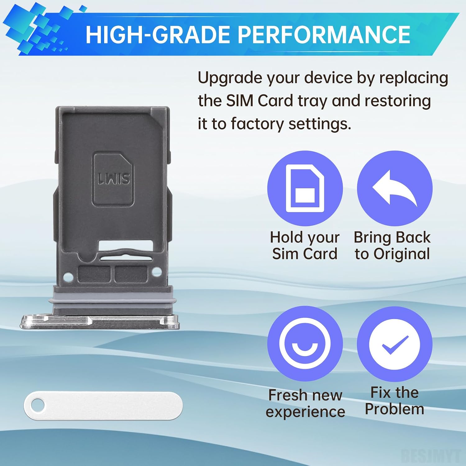Sim Card Tray Replacement for Samsung Galaxy S24 Plus Marble Grey | Card Tray Slot Holder Bracket Adapter Single SIM Version with Needle Ejector for S24+ Plus SM-S926U SM-S926U1