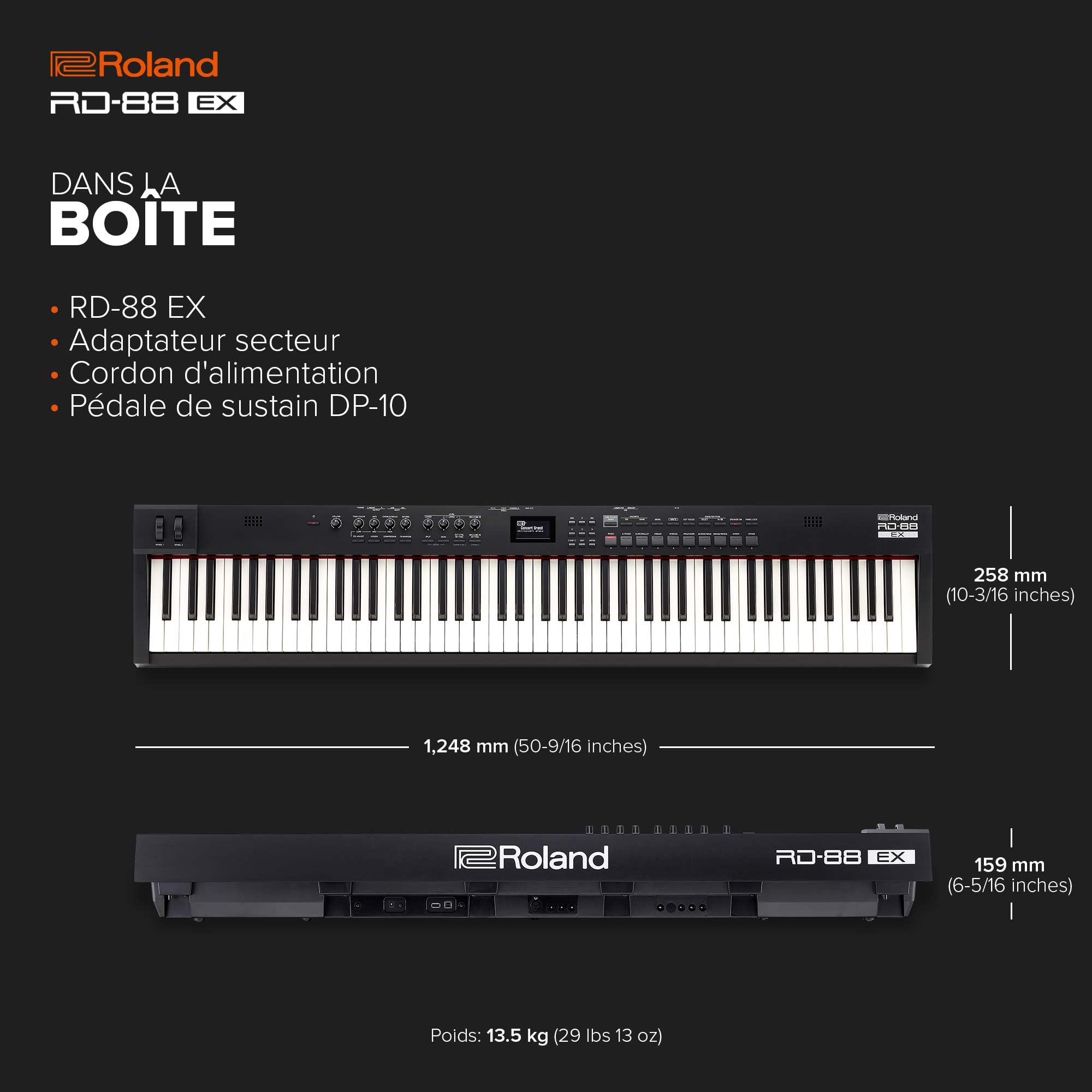 Piano de scène RD-88 EX Roland | Clavier à 88 touches d'une extrême robustesse avec multiples sons | Technologie SuperNATURAL | Générateur de sons ZEN-Core avec plus 3000 sons