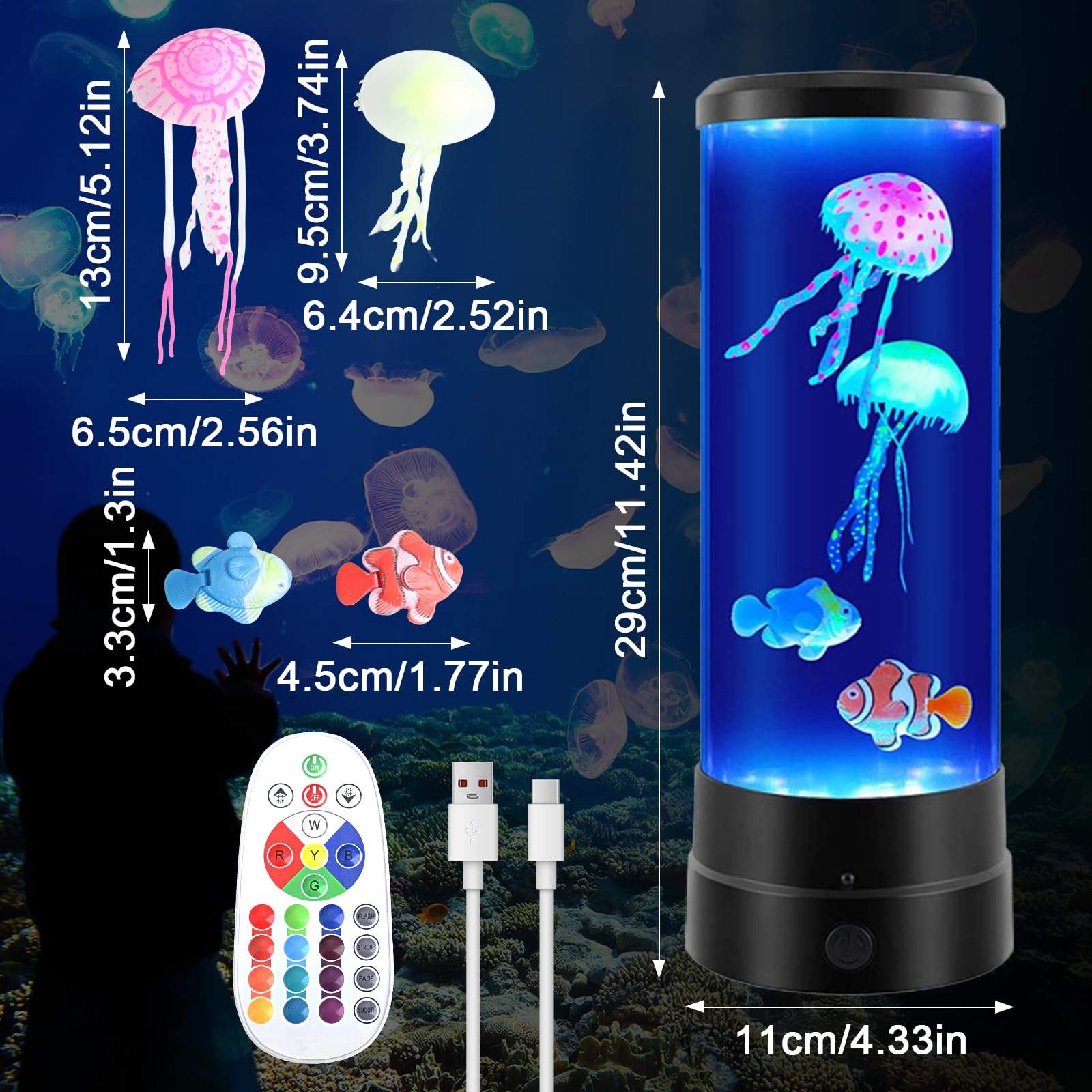 Quallen Lampe mit 17 Farben und Fernbedienung, LED Quallen Aquarium Lampe, Jellyfish Lamp Aquarium, Quallen Lavalampe Stimmungslicht für Kinder Erwachsene Entspannung Wohndekoration