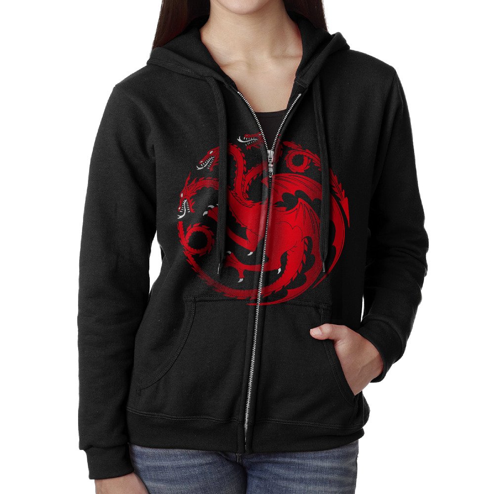 SoSoily Hoodie Sweatshirt Women's House Targaryen of King's Landing Long Sleeve Zip-up Hooded Sweatshirt Jacket Black