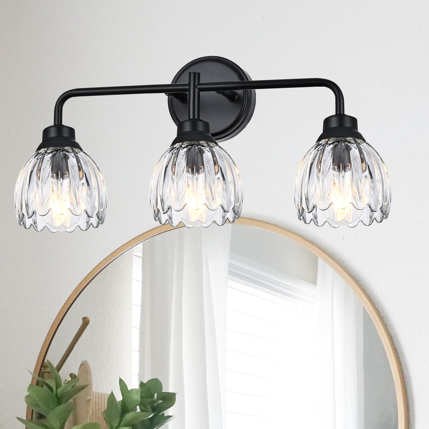 Vintage Bathroom Light fixtures, BlackVanity Lights Tulip Glass Shade Wall