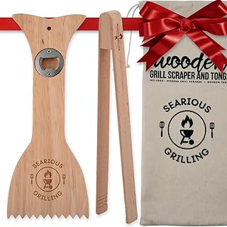 Searious Grilling Wood Grill Scraper Tool with Bottle Opener – Safe & Eco-Friendly BBQ Grill BrushAlternative – Grill Grat...