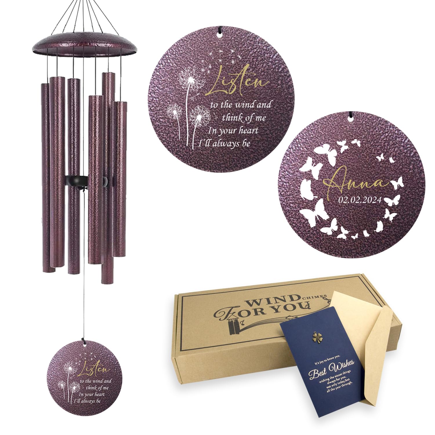 Personalized Butterfly&amp;Dandelion Wind Chimes Memorial Mom Dad