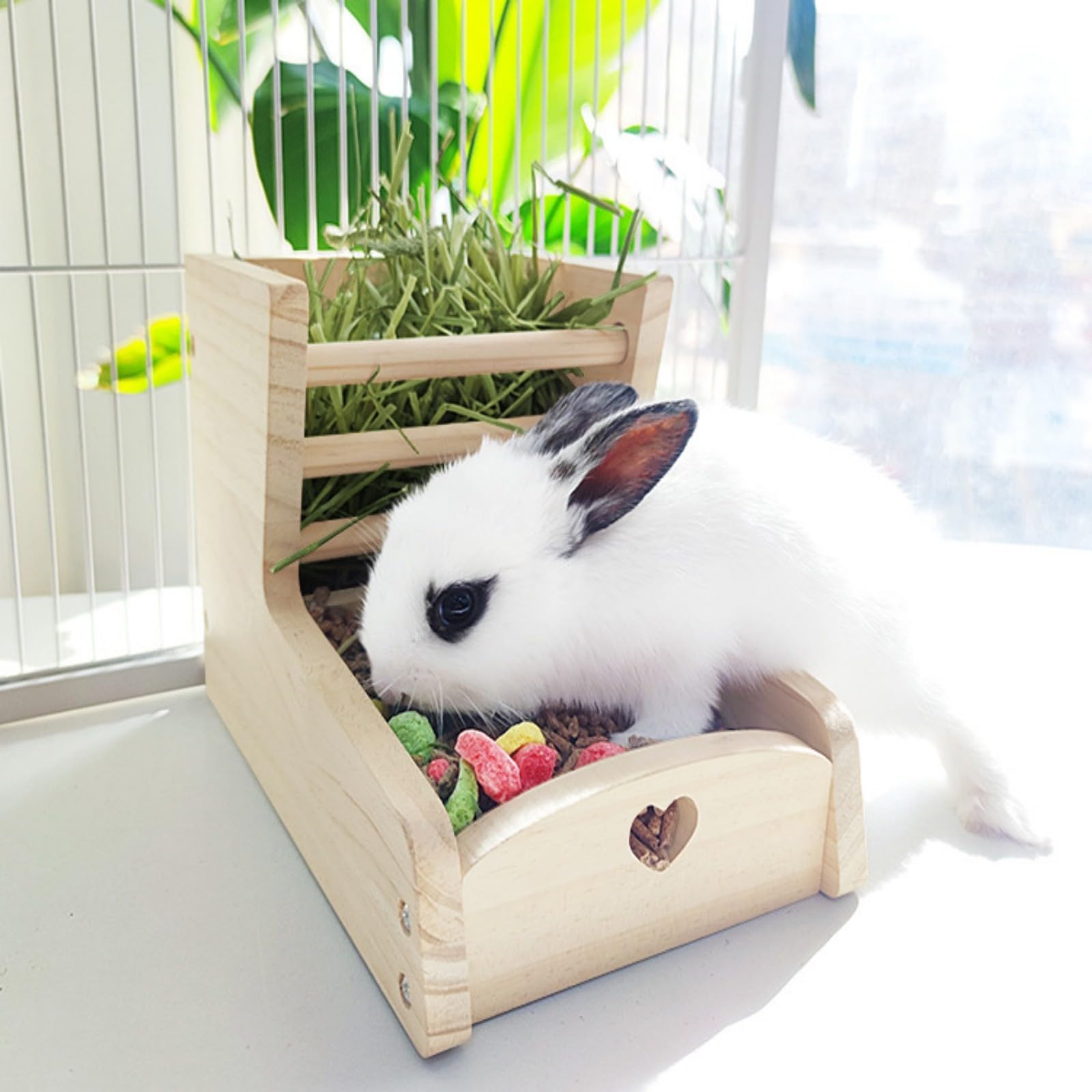 2in1 Contenitore per alimenti di grande capacità per piccoli animali domestici tenere da mangiare conigli fieno mangiatoia dispenser in legno
