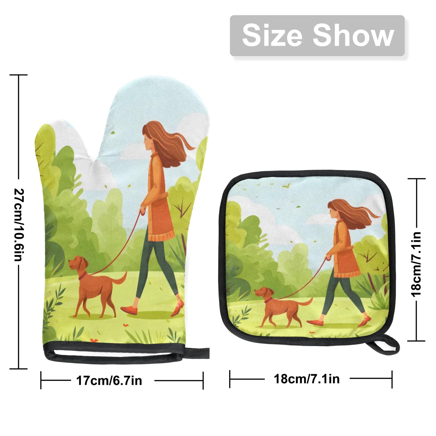 Outdoor Lady Dog Oven Mitts Kitchen Oven Gloves for Cooking Baking Heat Proof Lining Cotton Kitchen Potholder Mittens Pot Holders Hot Pads for Chef Women Men
