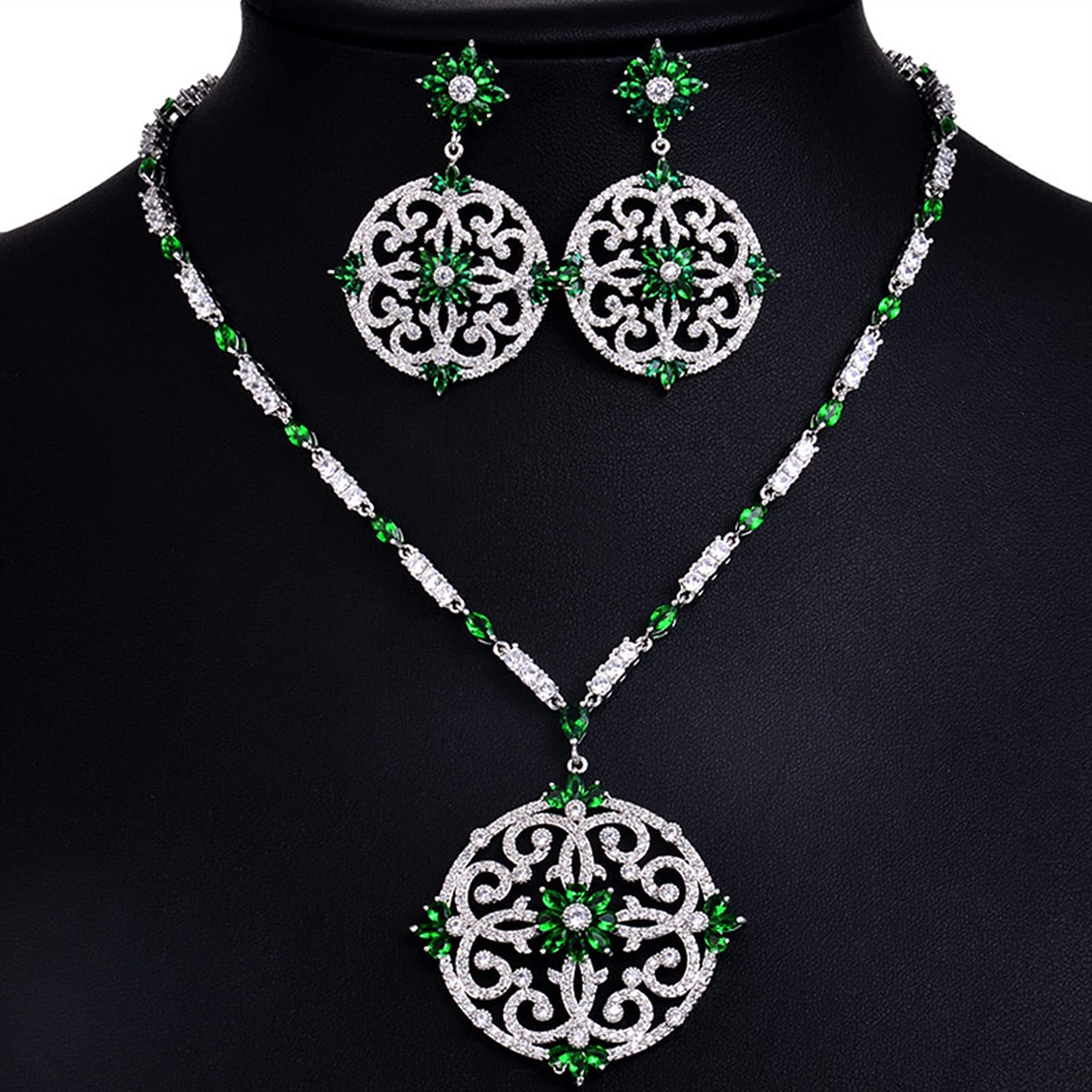 Conjunto de joyería Nupcial, Conjunto de joyería de Boda con Flor Grande de circonia cúbica de Color Oro Blanco