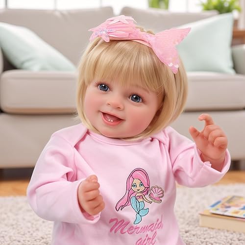 BABESIDE Lifelike Reborn Baby Dolls Girl, 20 Inch Newborn Realistic Real Life Poseable Doll for Girls Soft Vinyl and Cloth Body with Feeding Kit Gift Box for Kids Age 3+