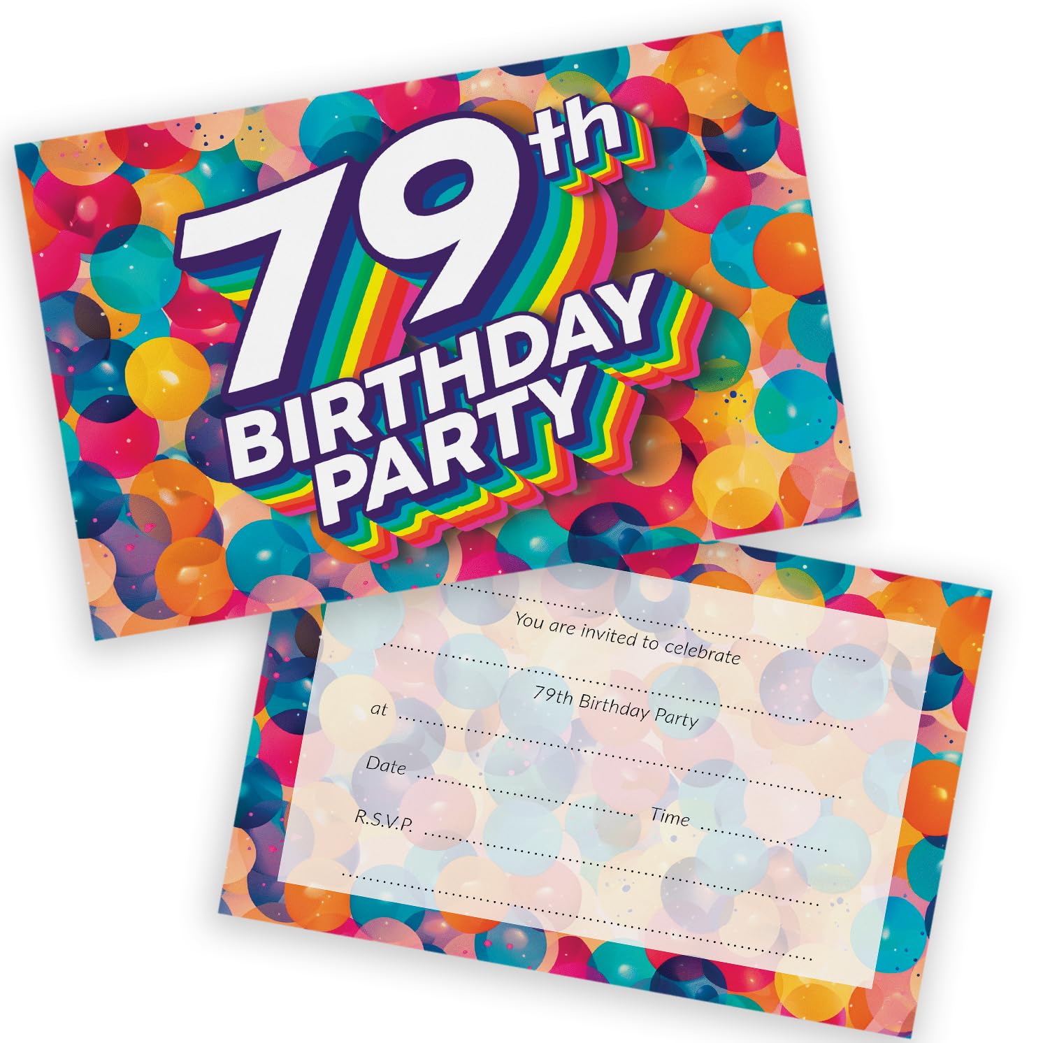 79th Birthday Party Invitations Men Women - Rainbow Balloons 20 Pack - Adults Birthday Invitations for Friends Family A6 Bday Party Invites Invitation Cards with Folding Envelopes