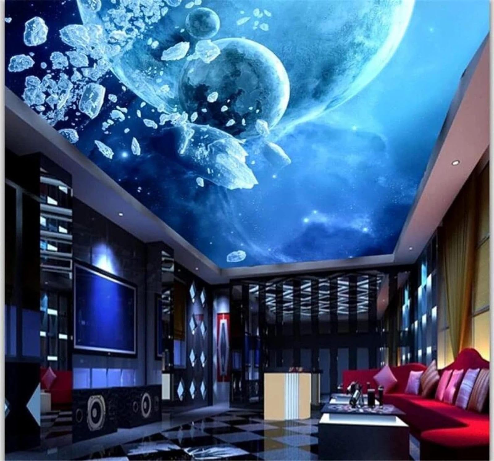 Xlming 250Cm×170Cm(B×H) Beautiful Blue Starry Sky Milky Way Planets 3D Wallpaper Premium Textured Silk Study Dining Living Room Bedroom Sofa Tv Wall Easy Install-250Cm×170Cm