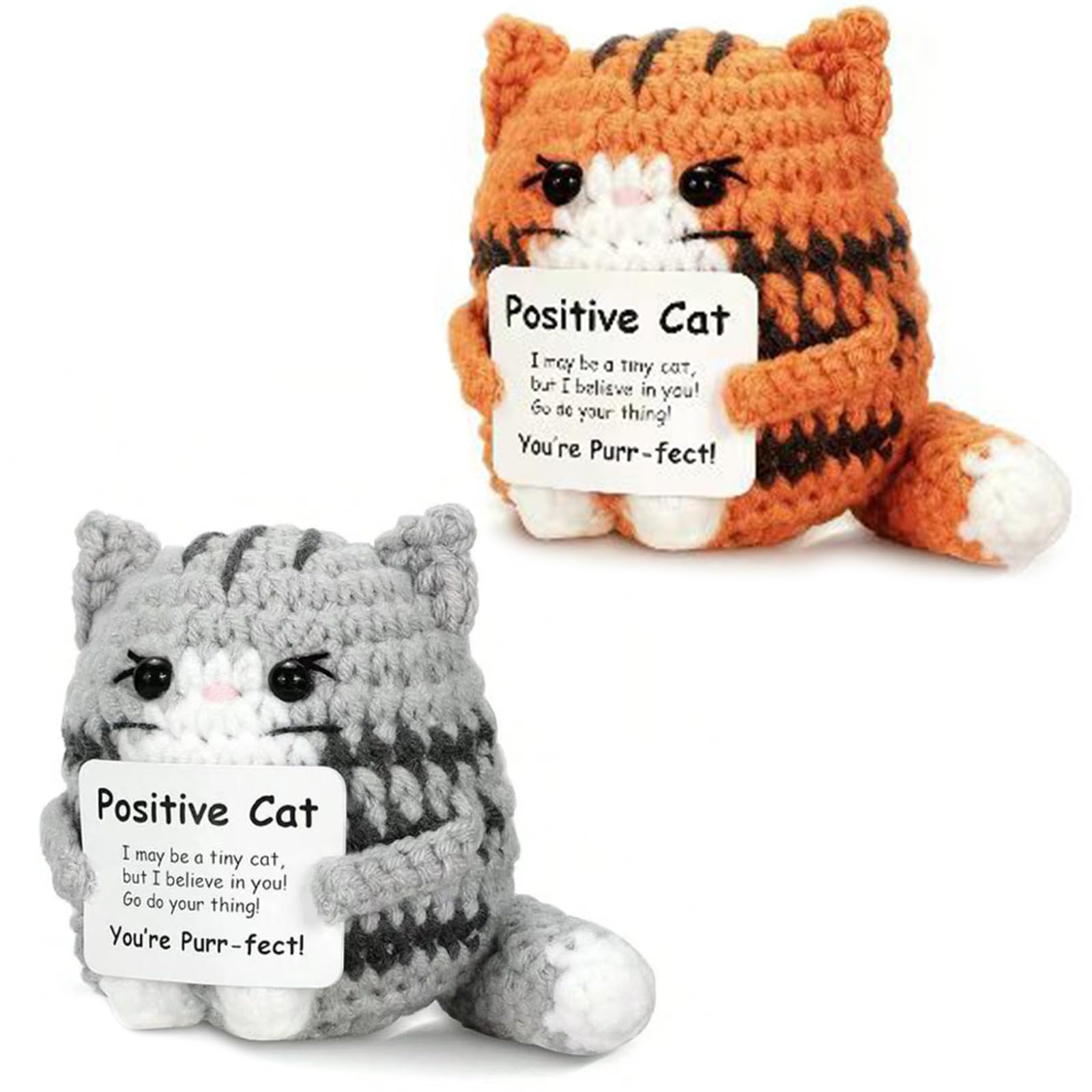 Sarvvte 2-Pack Handmade Crochet Cats for Emotional Support — 1 Grey & 1 Orange Amigurumi Plush for Cat Lovers, Healing Desktop Decor and Thoughtful Gift for Birthdays or Valentine's Day