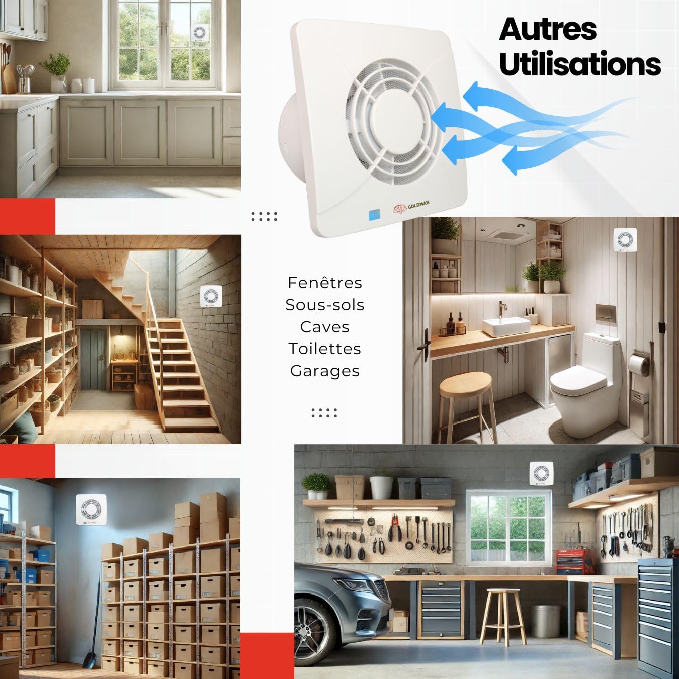 GOLDMAN SERVICE | Extracteur de salle de bain cuisine silencieux, puissant, Ventilateur extracteur d'air, anti-humidité, anti-odeur, Valve anti-retour et moustiquaire | Diamètre : 100 mm