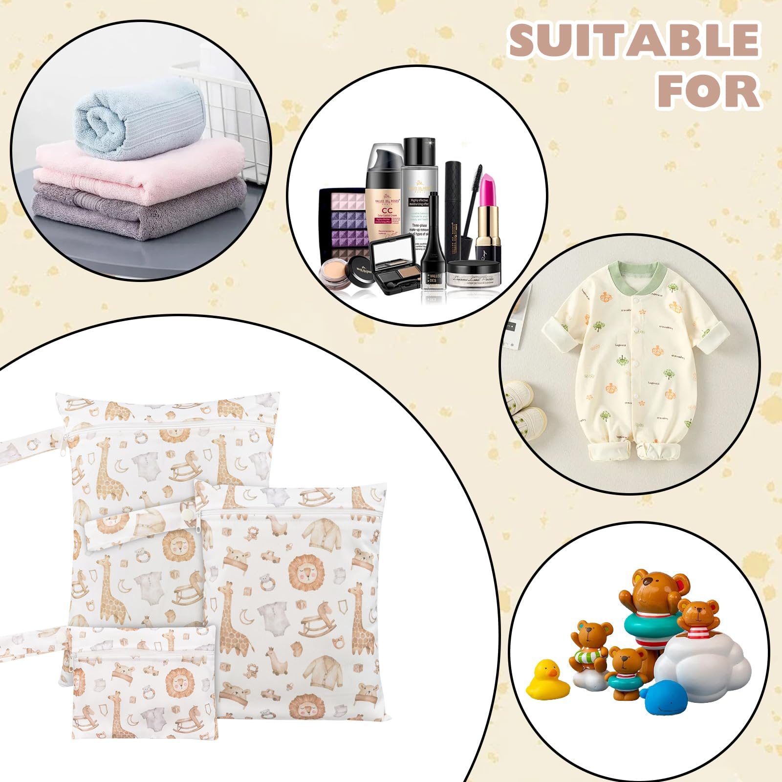 3 Pièces Sac a Couches Bebe, Sac à Couche Lavable, Sacs Couche en Tissu, Réutilisable Pochette Humide et Sèche, Wetbag à Fermeture Eclair Etanche pour la Natation Camping Voyage Fitness Plage