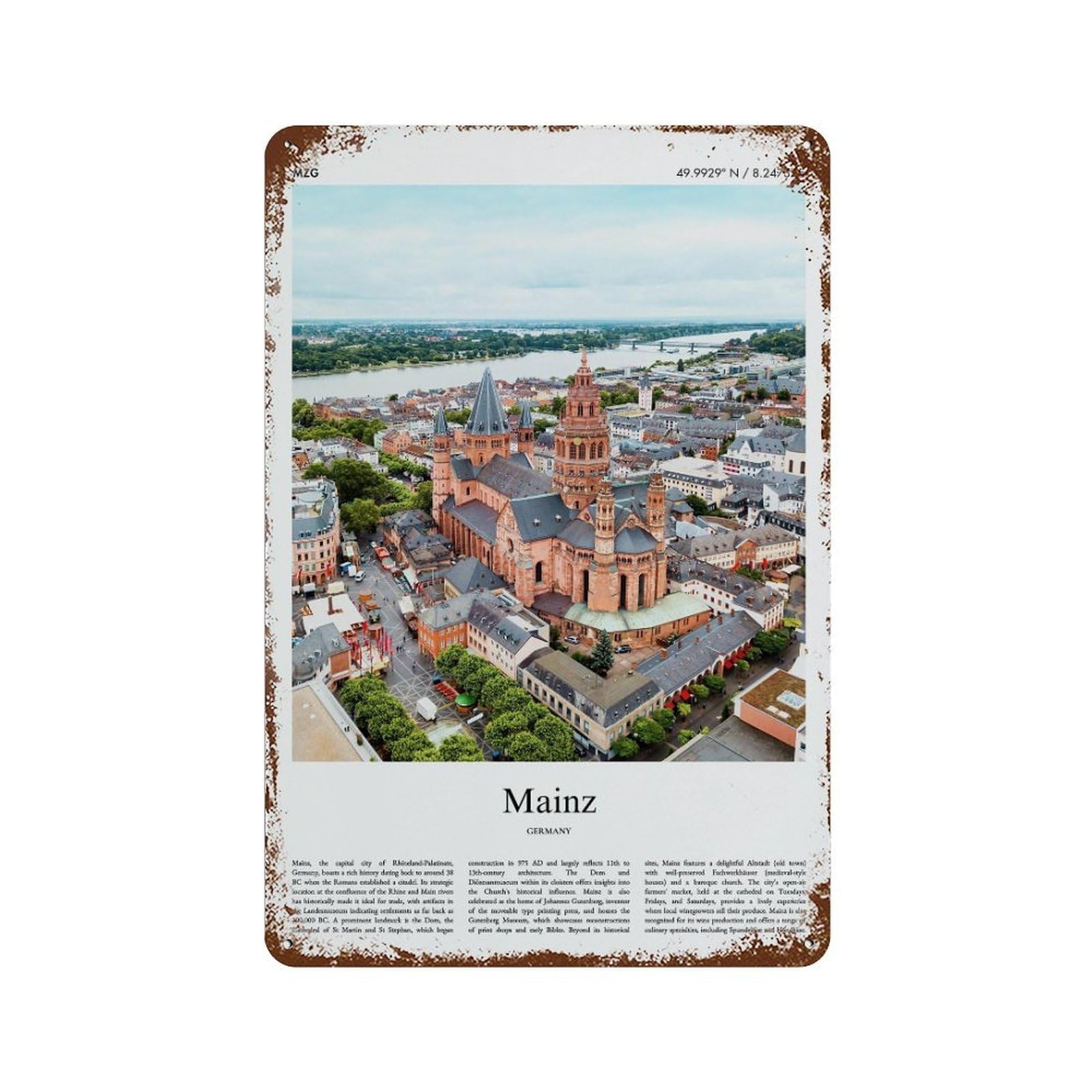 xiaoxiaoshen Mainz Germany City Scenery Wall Decor Art Metal Tin Poster Modern Home Decor Art Home Bar Shop Decorations Vintage Sign 30x20cm