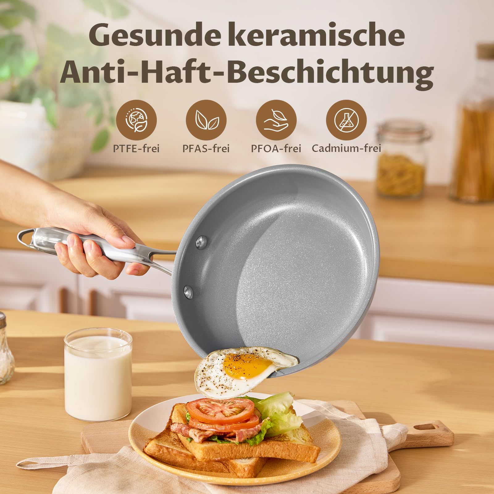 BLAZANT Pfannenset 5-teilig, Antihaft Keramik Pfanne Induktion 20/24/28 cm