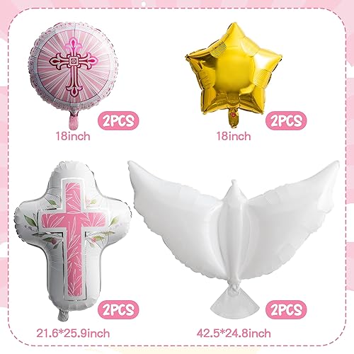 Miniatura 2 de Xqumoi Globos religiosos de aluminio para decoración de fiesta, 7 globos de aluminio con forma de estrella de paloma blanca cruzada para bautismo,