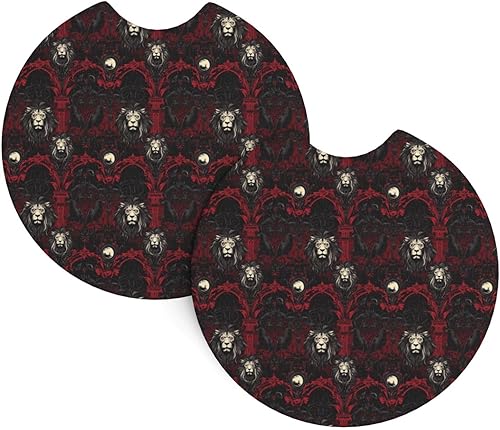 2Pcs Car Coasters for Women Men - Gothic Crow Lion Print 2.7 Inch Car Cup Coasters, Universal Non-Slip Silicone Auto Mug Mats Recessed Decorations disponible en Yaxa Guatemala
