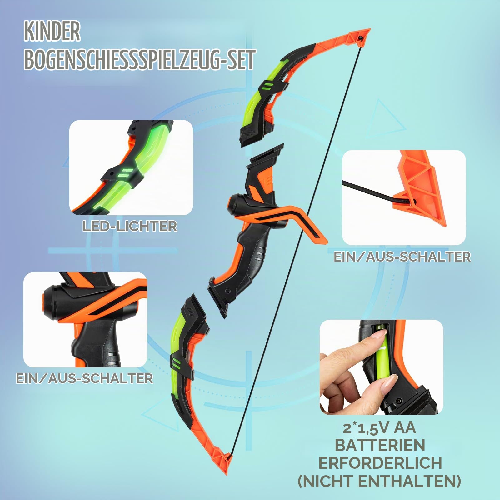 RedCrab Pfeil und Bogen Kinder, Bogenschießen Set Spiele für Kinder mit LED-Leuchten, 10 Saugnapf Pfeile, Kinderbogen und Zielscheibe, Spielzeug ab 3-8 Jahre Jungen Geschenke für Kinder