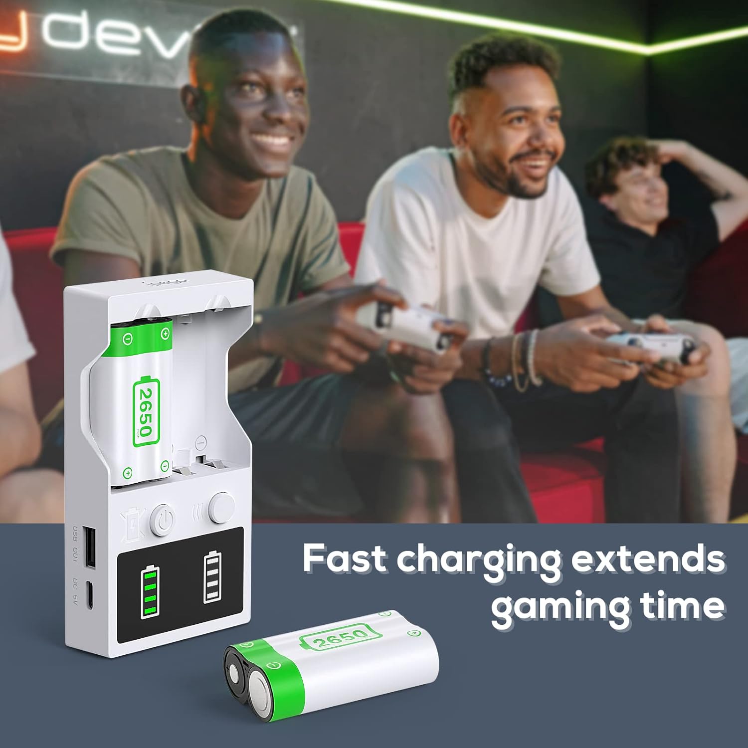 Rechargeable Controller Battery Pack for Xbox Series X|S and Xbox One, 2 Pack 2650mAh High Capacity Batteries Charger Kit Accessories with Charger for Xbox One X|S/One Elite/One/Series X|S, White