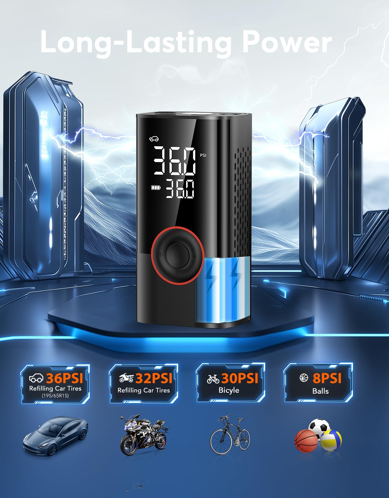 Tire Inflator Portable Air Compressor, 150PSI Air Pump for Car Tires with LED Light, Cordless Tire Pump with Digital Pressure Gauge, Tire Inflator for Car, Bike, Motorcycle, Ball