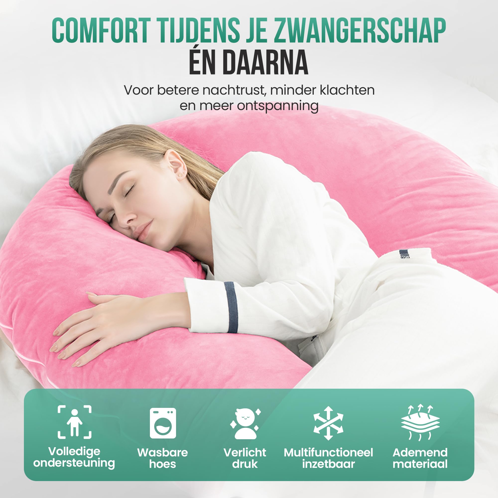 Avalo Cojín de Maternidad XXL 280 cm - Cojín Lateral en Forma de U - Cojín Ergonómico para el Cuerpo - Cojín de Nutrición y Almohada para el Cuerpo para Mujeres Embarazadas - Rosa