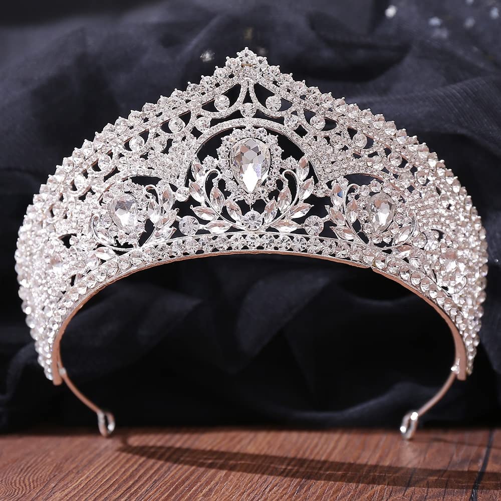 Diadema de boda plateada: coronas de hojas de cristal antideslizantes para tocados de novias
