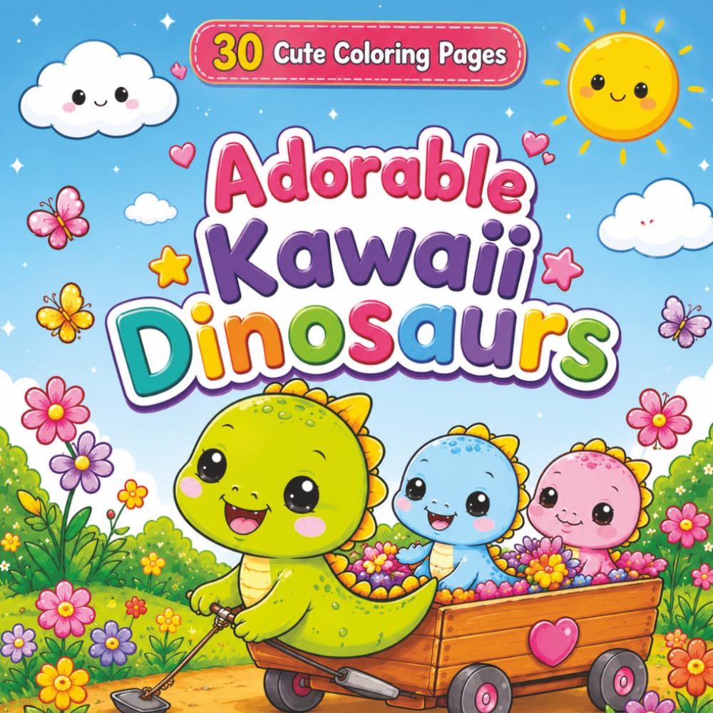 Adorable Kawaii Dinosaurs: A Cute and Easy Coloring Book for Kids, Teens, and Dino Lovers