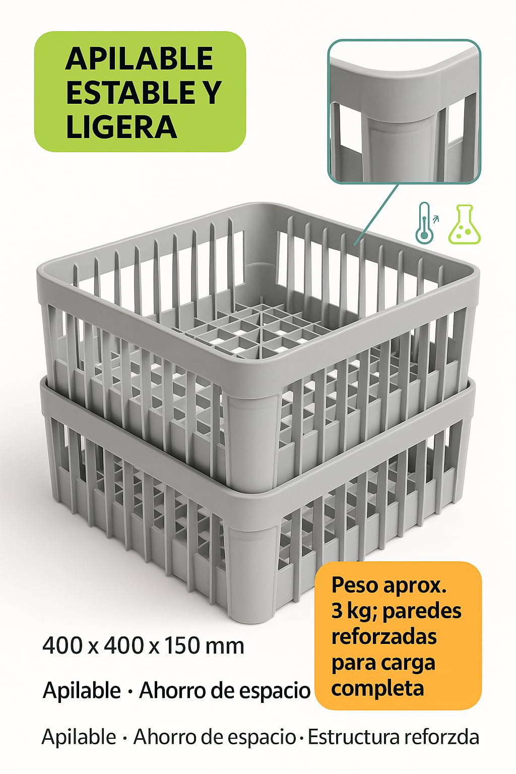 CubetasGastronorm CLV-40-6345337 Cestello lavabicchieri, 400 x 400 mm