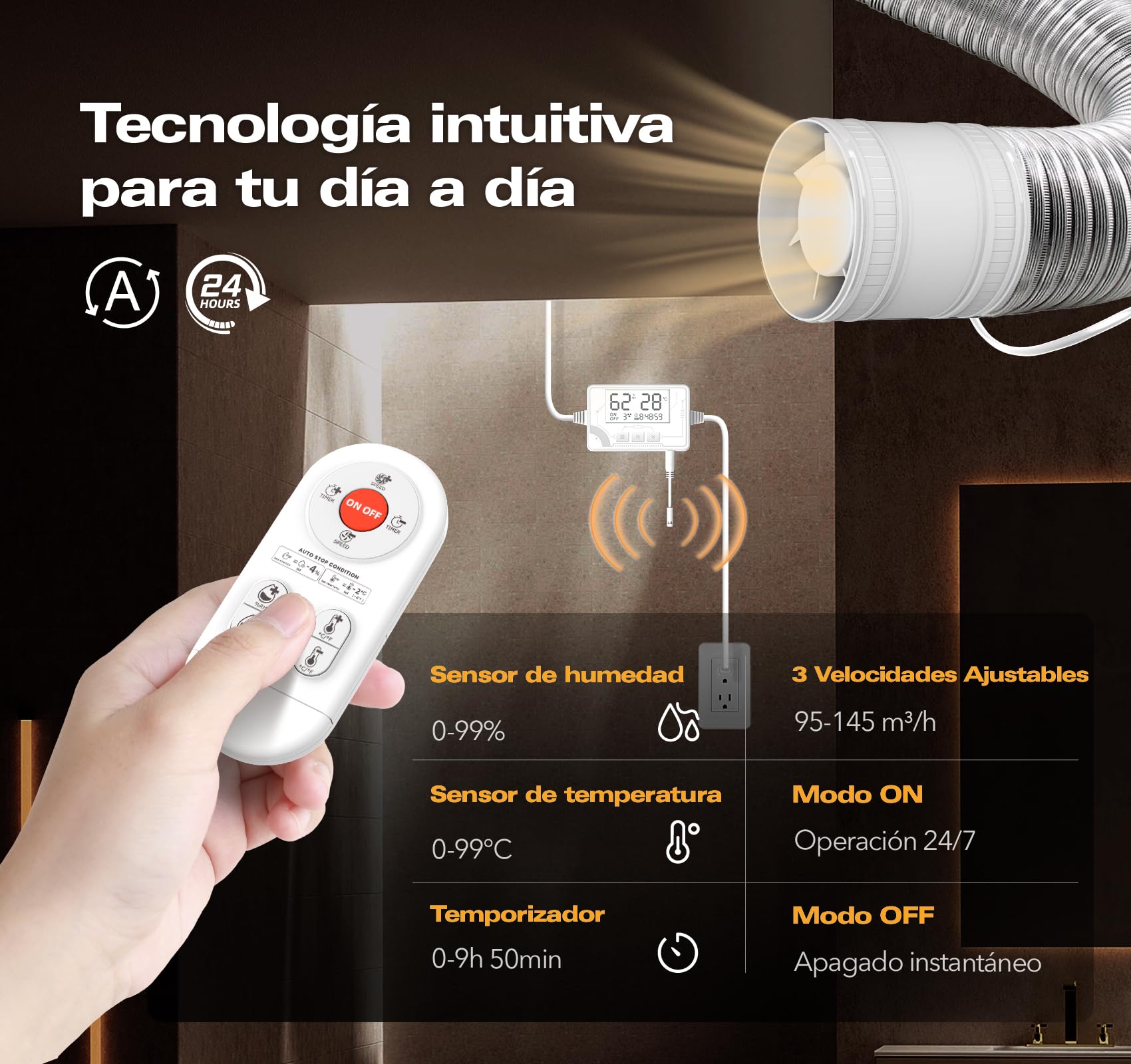 BUMSOU Extractor de Baño Sensor Humedad y Temperatura, Temporizador, Control Remoto, Ventilador Silencioso y Potente con Protección contra Sobrecalentamiento, Extractor de Aire para Sótano y Taller
