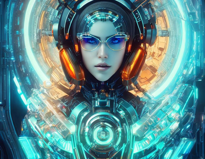 Toile cyberpunk fille aux lunettes futuristes 58x90cm de haute précision