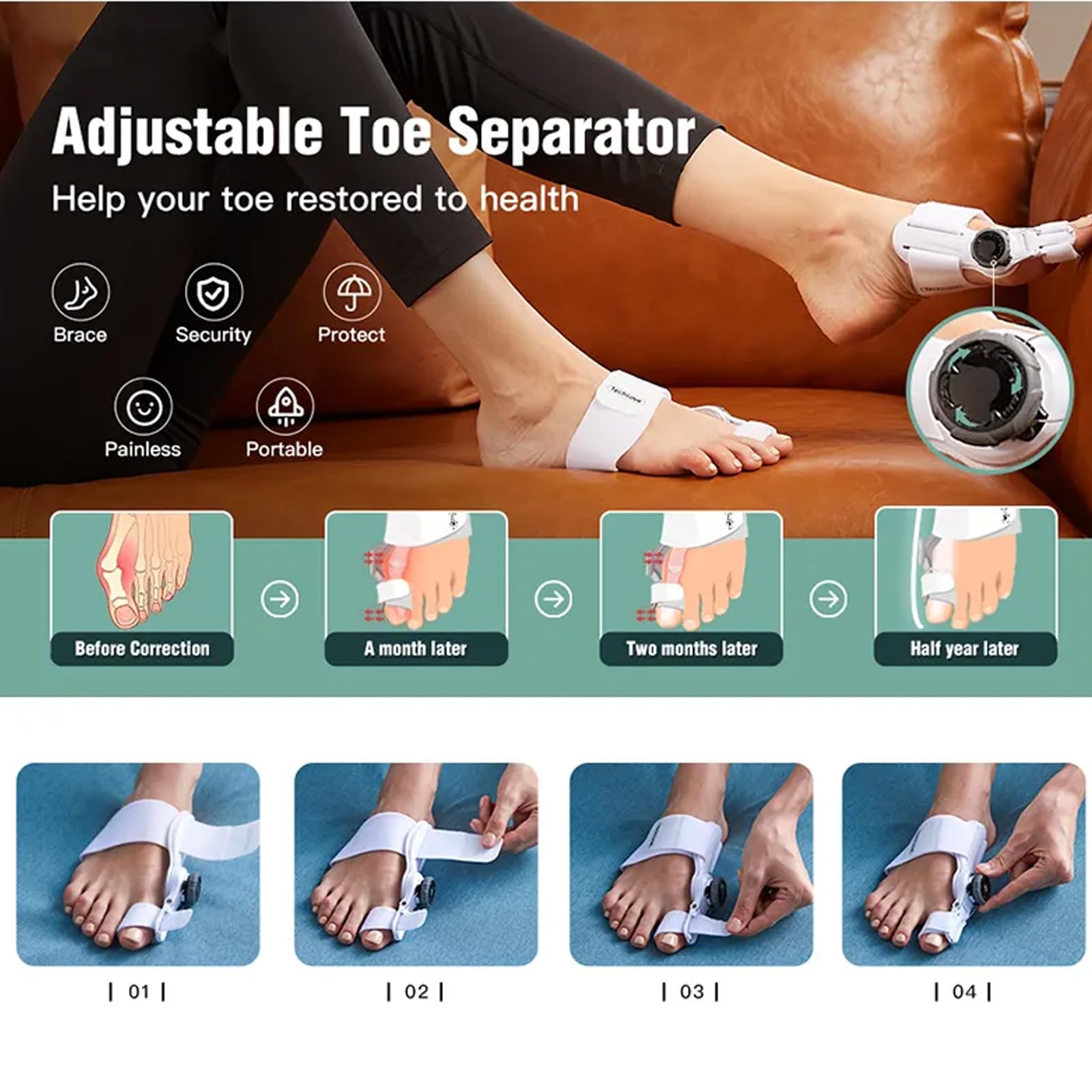 Alisador De Férula Para Juanetes, Corrección Ortopédica Ajustable De Juanetes, Corrector De Juanetes Con Perilla De Ajuste Y Escala, Rotación Flexible De 180°, Para Mujeres Y Hombres, Dedo Gordo