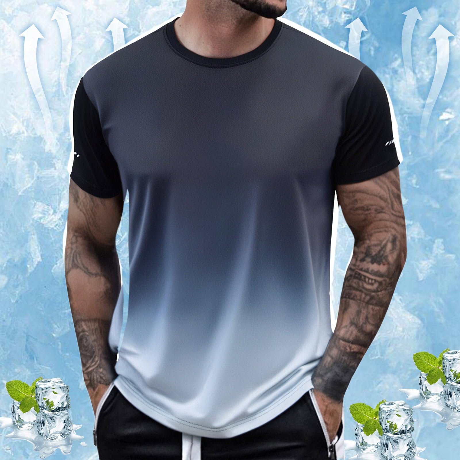 Camiseta para hombre, degradado de color, seda de hielo, de secado rápido, fina, fresca, transpirable, camiseta deportiva para exteriores, camiseta de baloncesto, clásica, suelta, informal, verano