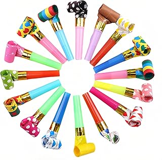 30-Pack Vibrant Party Blowouts & Squawker Horns: Automatic Roll-Out Noisemakers for All Celebrations