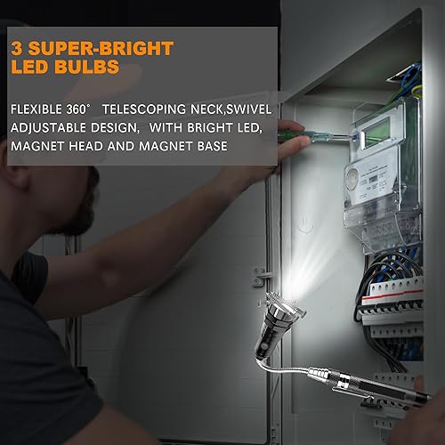 Miniatura 5 de Jishi Herramienta magnética de recogida, regalos para hombres, papá, marido, cumpleaños, linterna telescópica LED extensible con imán, útiles útiles