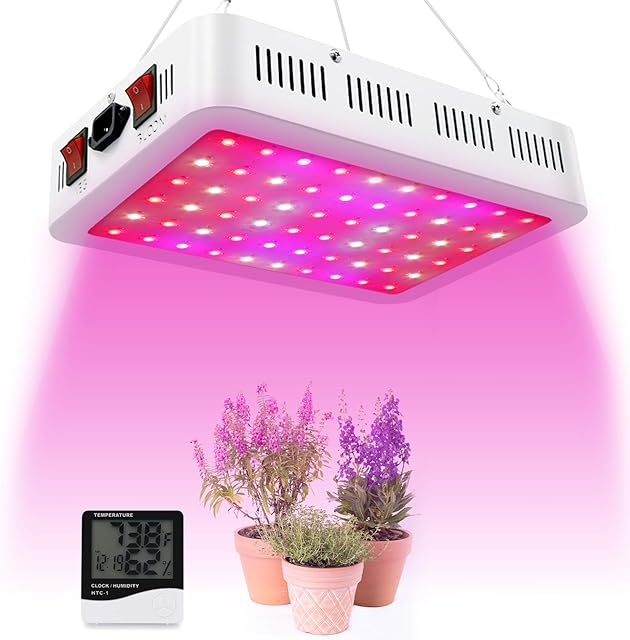NAILGIRLS LED Plant Grow Light Full Spectrum, 600W Dual Switch Veg/Bloom Daisy Chain Plant Grow Heat Lamp with Temperature Hygrometer for Indoor Plants Germination,Seedling,Flowering,Fruiting