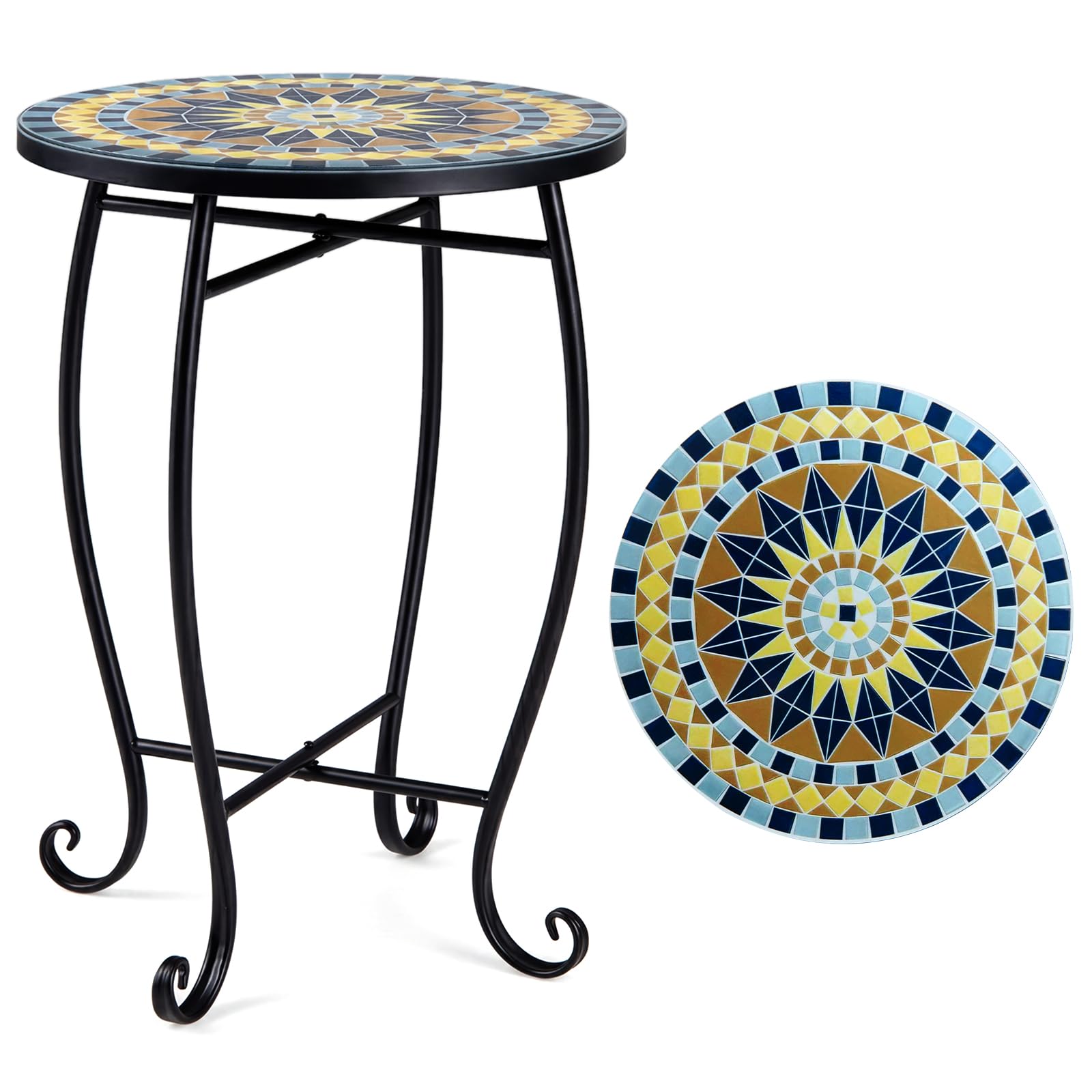 Giantex Outdoor Side Table, Bright Sunflower Mosaic Patio Accent Table