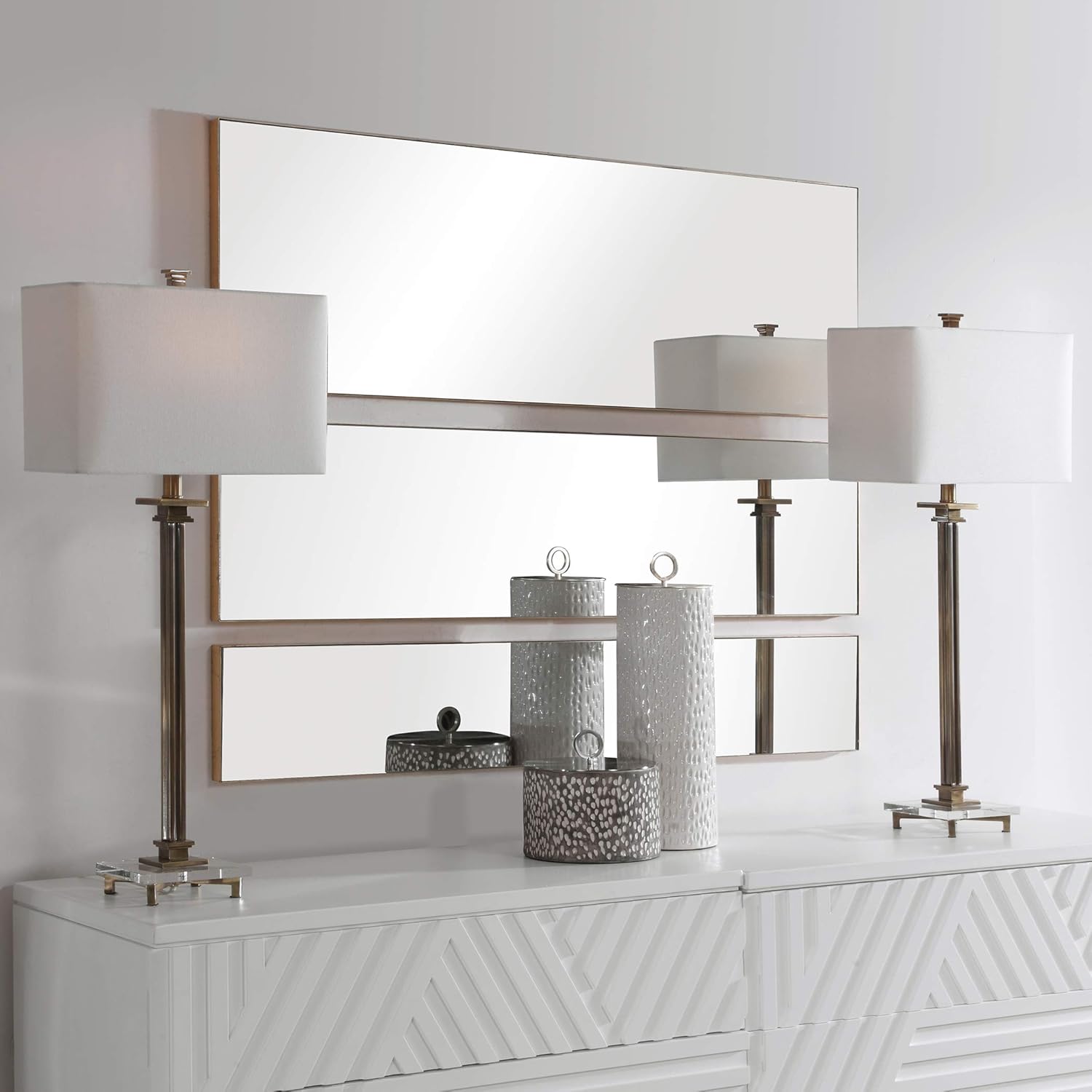 MY SWANKY HOME Minimalist Tall Gold Rectangle Wall Mirror Set 3 Modern Grouping Divided Classic